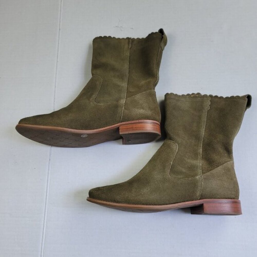 Jack Rogers Scalloped Edge Carly Boot-Olive Suede - Picture 5 of 13